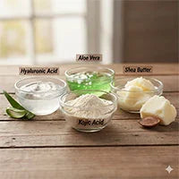 Hyaluronic Acid, Aloe Vera, Kojic Acid, Shea Butter