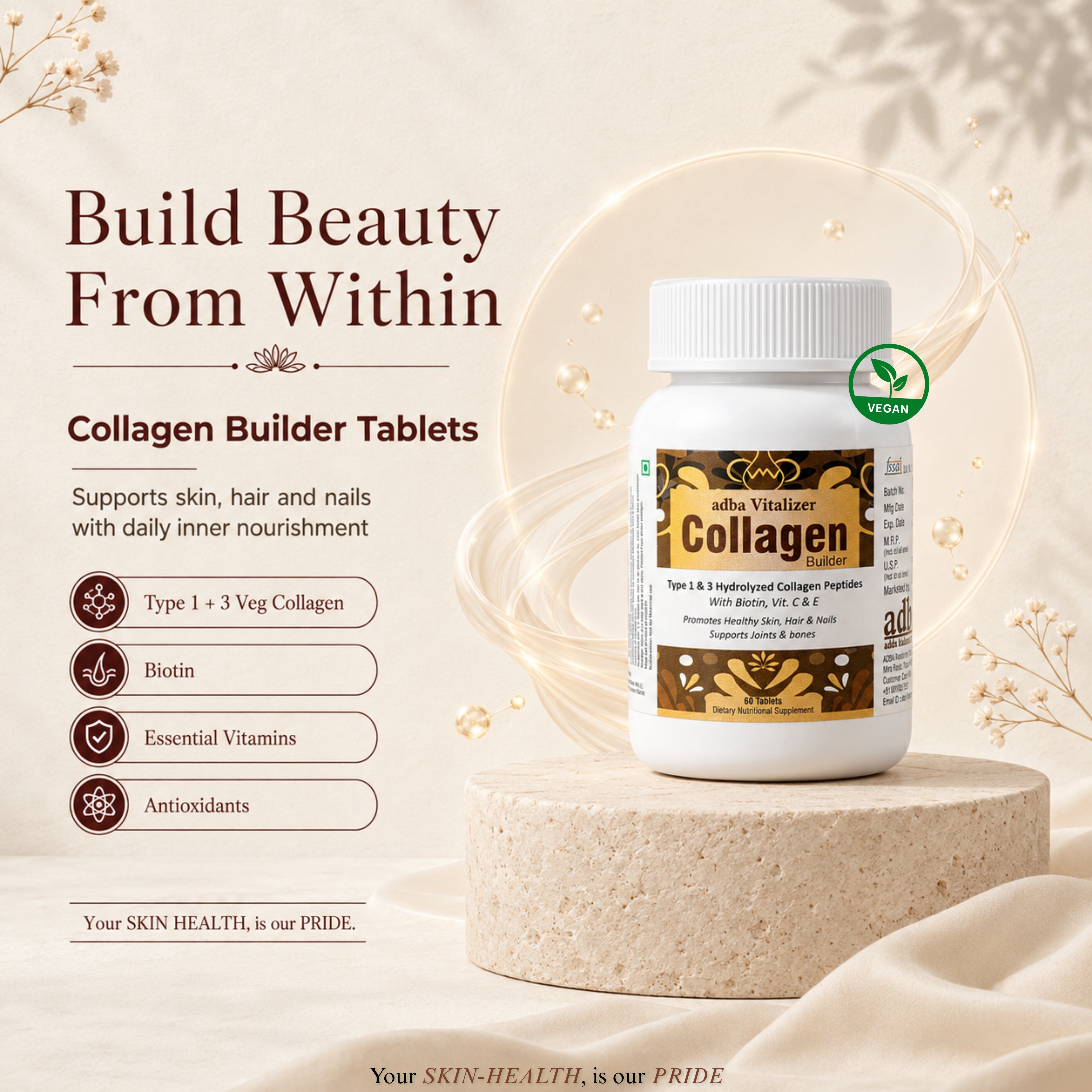 Complete Radiance Skin HealthBeauty Kit with Collagen builder Vitalizer tablets
