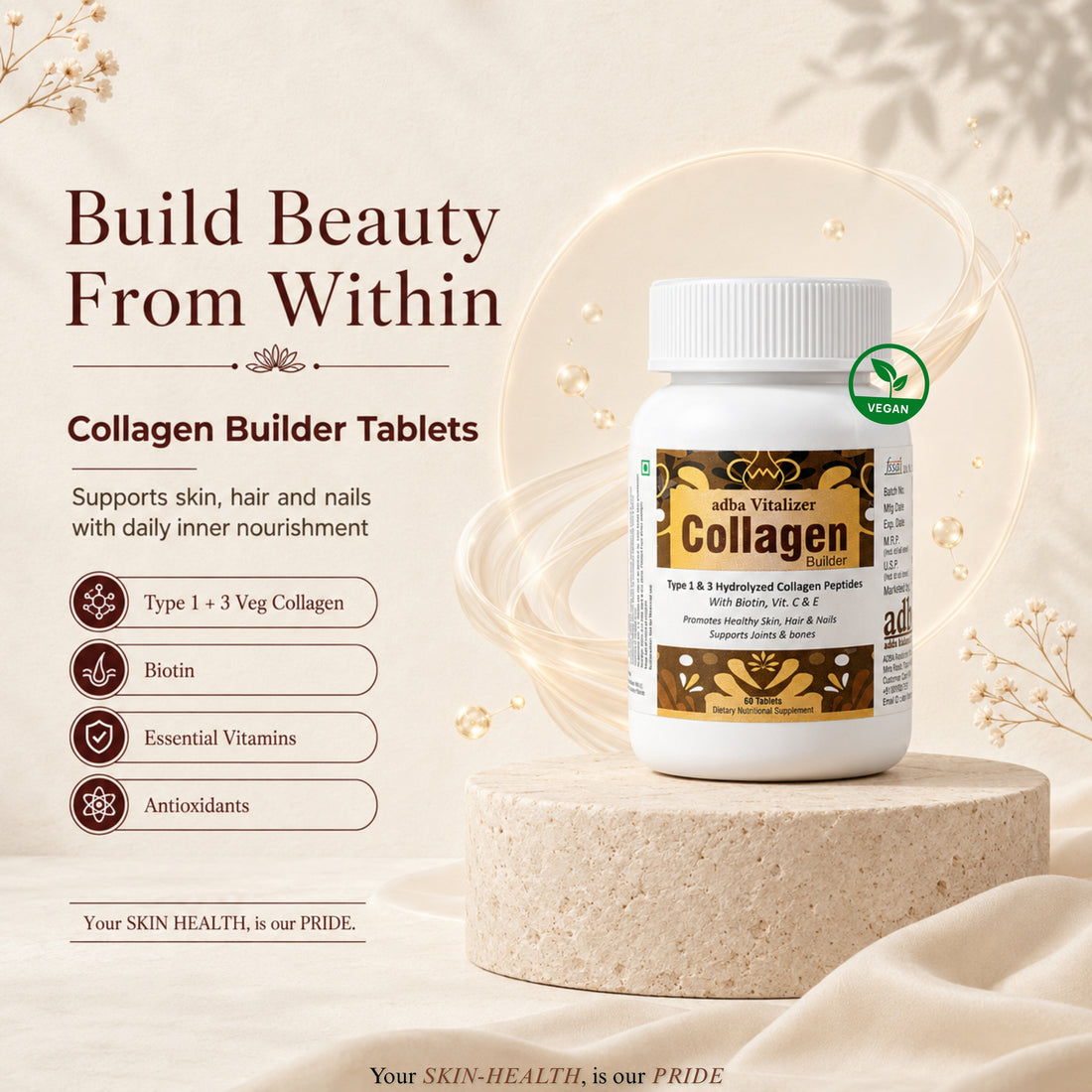 Complete Radiance Skin HealthBeauty Kit with Collagen builder Vitalizer tablets